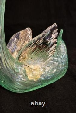 Murano Swan Vase Sculpture With Gold Aventurine Hand Blown 11 Tall Art Glass