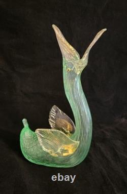 Murano Swan Vase Sculpture With Gold Aventurine Hand Blown 11 Tall Art Glass