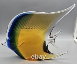 Murano Tropical Fish Hand Blown Art Glass 7 Sommerso Amber Blue Green