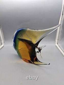 Murano Tropical Fish Hand Blown Art Glass 7 Sommerso Amber Blue Green