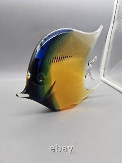 Murano Tropical Fish Hand Blown Art Glass 7 Sommerso Amber Blue Green
