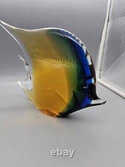 Murano Tropical Fish Hand Blown Art Glass 7 Sommerso Amber Blue Green