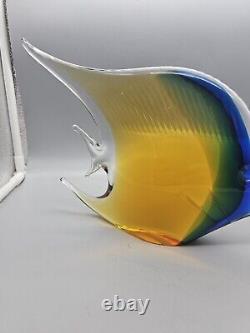 Murano Tropical Fish Hand Blown Art Glass 7 Sommerso Amber Blue Green