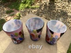 Murano Tumblers Set Of 3 Blown Murrine Glass Cups Gorgeous Silver Fleck