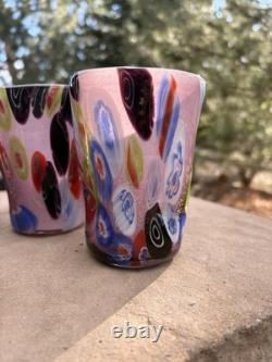 Murano Tumblers Set Of 3 Blown Murrine Glass Cups Gorgeous Silver Fleck