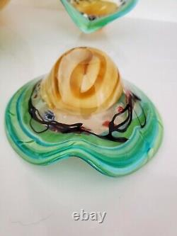 Murano Turquoise Aqua Hand Blown Bowl+6 Side Bowls/ Nut Dishes VLZ Glass Studio