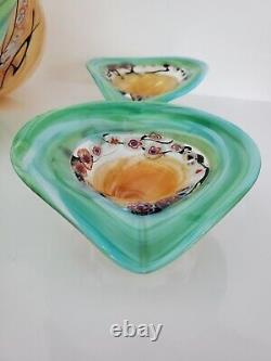 Murano Turquoise Aqua Hand Blown Bowl+6 Side Bowls/ Nut Dishes VLZ Glass Studio