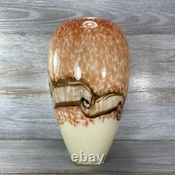 Murano Vase Large Hand Blown Cased Art Glass Orange Cream Mocha Swirl Heavy