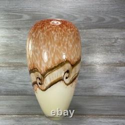 Murano Vase Large Hand Blown Cased Art Glass Orange Cream Mocha Swirl Heavy