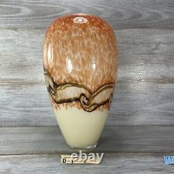 Murano Vase Large Hand Blown Cased Art Glass Orange Cream Mocha Swirl Heavy