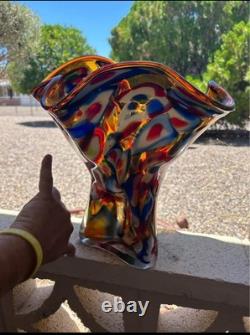 Murano Vase antique large hand blown and pulled in Italy. Very large and solid