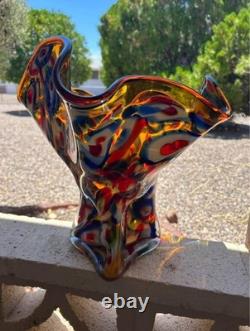 Murano Vase antique large hand blown and pulled in Italy. Very large and solid