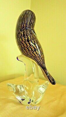 Murano Venetian Art Glass Parrot Hand blown Sculpture Blue Gold fleck Toucan 11