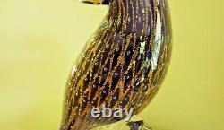 Murano Venetian Art Glass Parrot Hand blown Sculpture Blue Gold fleck Toucan 11