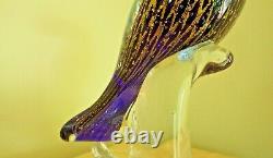 Murano Venetian Art Glass Parrot Hand blown Sculpture Blue Gold fleck Toucan 11