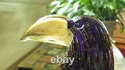 Murano Venetian Art Glass Parrot Hand blown Sculpture Blue Gold fleck Toucan 11