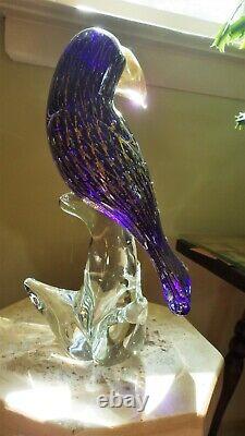 Murano Venetian Art Glass Parrot Hand blown Sculpture Blue Gold fleck Toucan 11