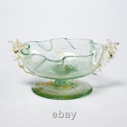 Murano Venetian Hand Blown Art Glass Green Fish Gold Mini Compote Dish Bowl