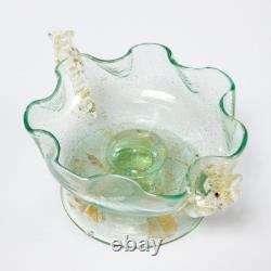 Murano Venetian Hand Blown Art Glass Green Fish Gold Mini Compote Dish Bowl Murano Venetian Hand Blown Art Glass Green Fish Gold Mini Compote Dish Bowl