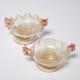 Murano Venetian Hand Blown Art Glass Pink Fish Gold Mini Compote Dish Bowl 2pc