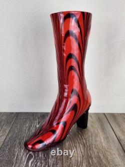 Murano Venetian Hand Blown Glass Boot Vase Red Black Swirl Art Glass Collectible