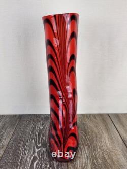 Murano Venetian Hand Blown Glass Boot Vase Red Black Swirl Art Glass Collectible