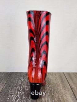 Murano Venetian Hand Blown Glass Boot Vase Red Black Swirl Art Glass Collectible