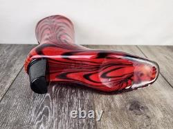 Murano Venetian Hand Blown Glass Boot Vase Red Black Swirl Art Glass Collectible