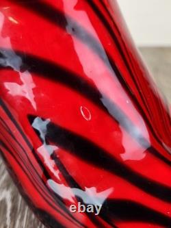 Murano Venetian Hand Blown Glass Boot Vase Red Black Swirl Art Glass Collectible
