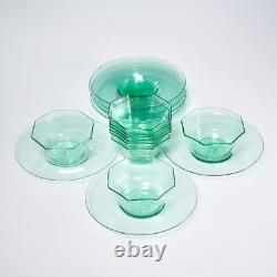 Murano Venetian Hand Blown Octagonal Green Glass Dessert Bowls Saucers 10pc