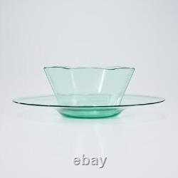 Murano Venetian Hand Blown Octagonal Green Glass Dessert Bowls Saucers 10pc