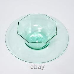 Murano Venetian Hand Blown Octagonal Green Glass Dessert Bowls Saucers 10pc