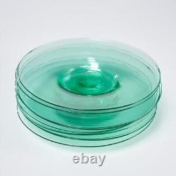 Murano Venetian Hand Blown Octagonal Green Glass Dessert Bowls Saucers 10pc