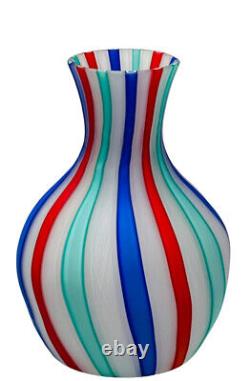 Murano Venetian Latticino Ribbon Satin MCM Hand Blown Glass Basket Vase Tumbler