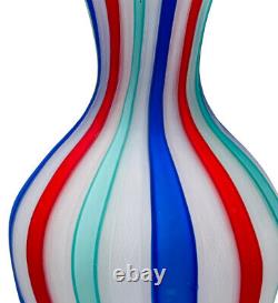 Murano Venetian Latticino Ribbon Satin MCM Hand Blown Glass Basket Vase Tumbler