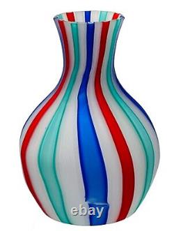 Murano Venetian Latticino Ribbon Satin MCM Hand Blown Glass Basket Vase Tumbler