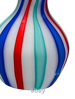 Murano Venetian Latticino Ribbon Satin MCM Hand Blown Glass Basket Vase Tumbler