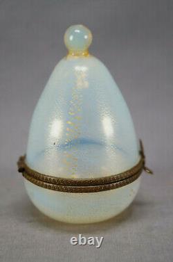 Murano Venetian Opaline & Gold Aventurine Glass Hand Blown Egg Shape Trinket Box