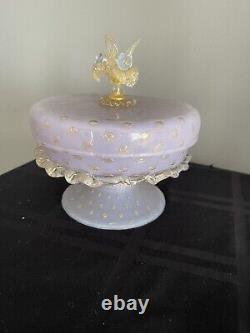 Murano Venetian Salviati Glass Jar LID Purple Gold Flecked Vintage