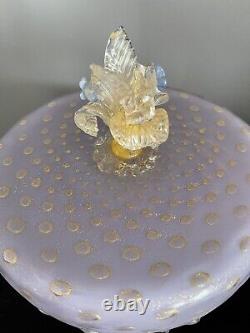 Murano Venetian Salviati Glass Jar LID Purple Gold Flecked Vintage