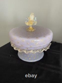 Murano Venetian Salviati Glass Jar LID Purple Gold Flecked Vintage