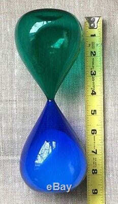 Murano Venini Art Glass Hour Glass 2 Tone Blue Green Original Label Sand Timer