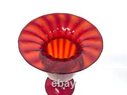 Murano Venitian Italian Art Glass Hand Blown Ribbed Red Ruby Glass Vase 12 1/2