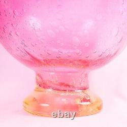 Murano-Victorian Style Hand Blown Cranberry Bubble Glass Vase 11 Tall Vintage