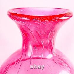 Murano-Victorian Style Hand Blown Cranberry Bubble Glass Vase 11 Tall Vintage