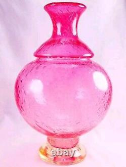 Murano-Victorian Style Hand Blown Cranberry Bubble Glass Vase 11 Tall Vintage