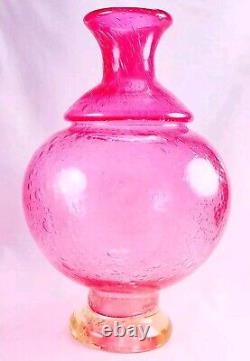 Murano-Victorian Style Hand Blown Cranberry Bubble Glass Vase 11 Tall Vintage