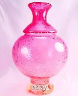 Murano-Victorian Style Hand Blown Cranberry Bubble Glass Vase 11 Tall Vintage