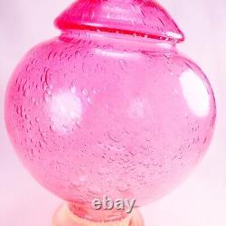 Murano-Victorian Style Hand Blown Cranberry Bubble Glass Vase 11 Tall Vintage