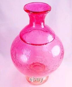 Murano-Victorian Style Hand Blown Cranberry Bubble Glass Vase 11 Tall Vintage